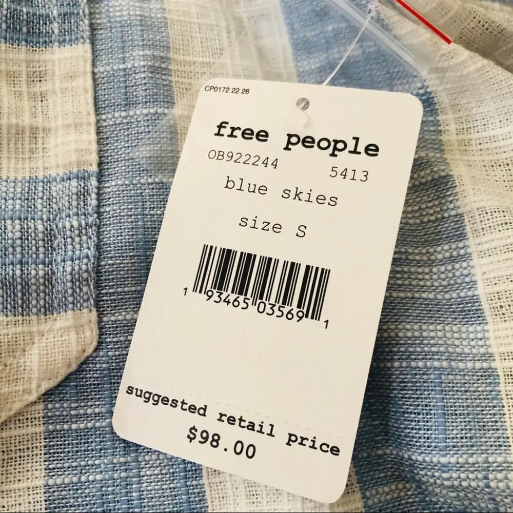 Free People Blue and White Striped Short-Sleeve Button Shirt - Picture 10 of 12
